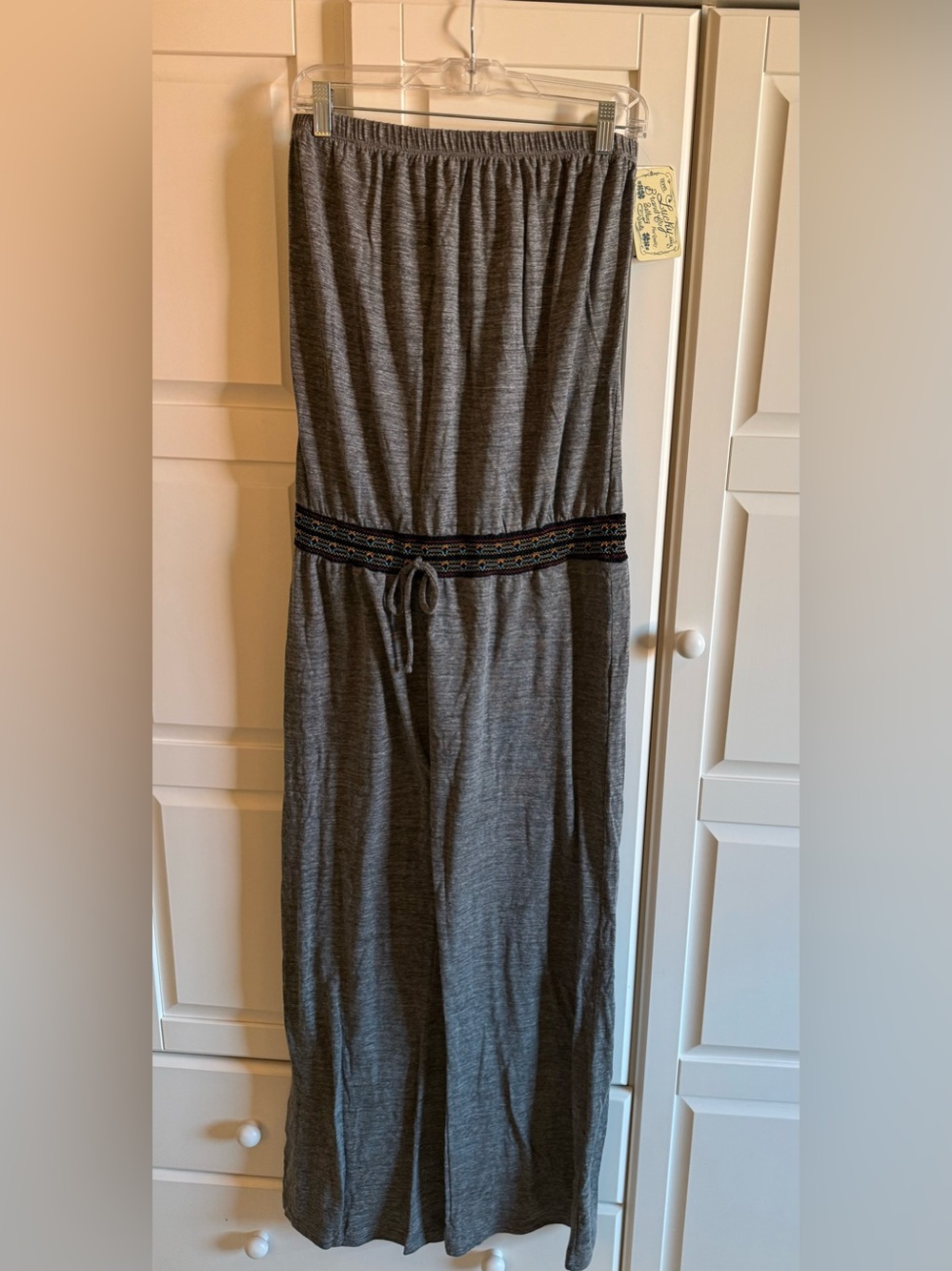 Lucky Brand Gray Strapless Romper/Swim Cover with Embroidered Waistband